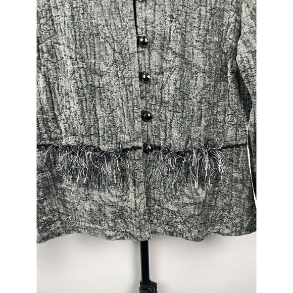 Vtg Treadle Design Room Gray Art To Wear Fringe Neckline Button Up Blouse Size M - Picture 4 of 7